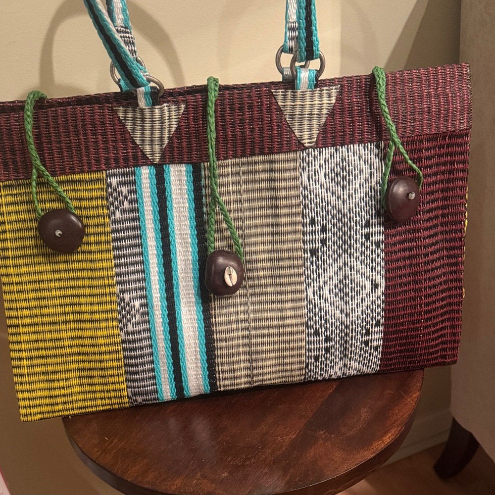 Artsy Woven Multicolor Stripe Tote Bag - Handmade Beach Tote. Brand new!